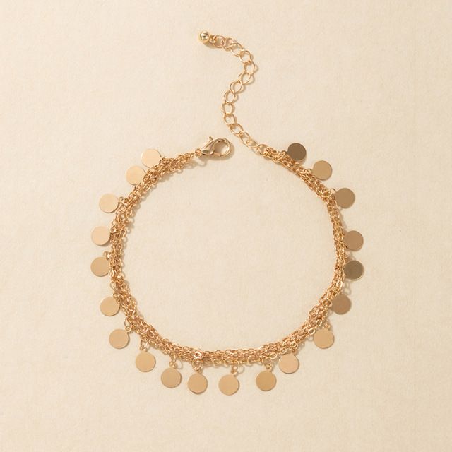 New Charm Gold Round Tassel Multi-layer Women's Bohemian Beach Anklet_voghion.com