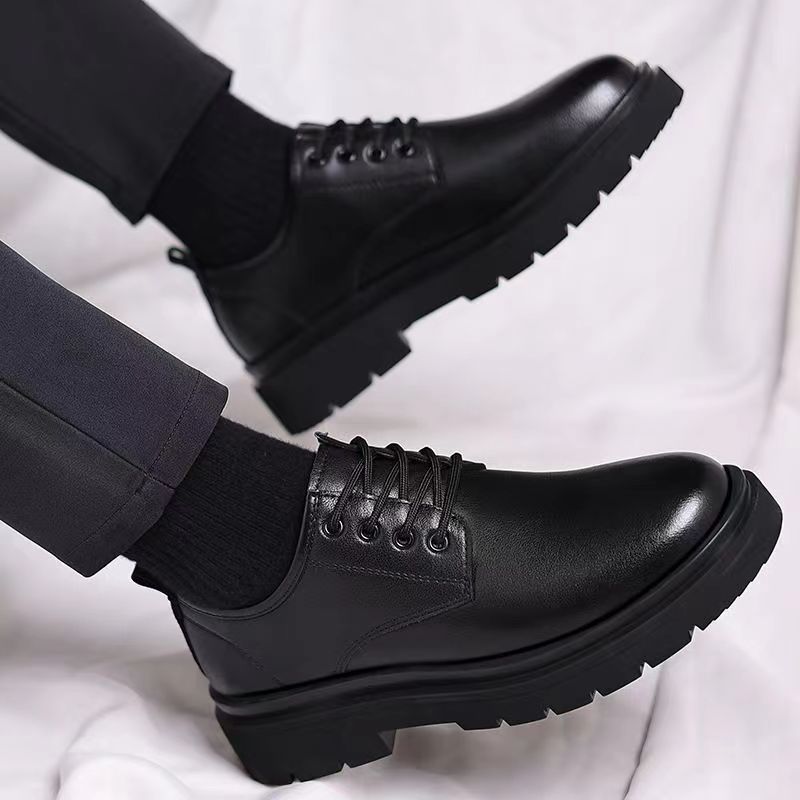 Spring Large Head Business Casual Lace-up Soft Sole Versatile Formal Black Men's Leather Shoes Non-slip_voghion.com