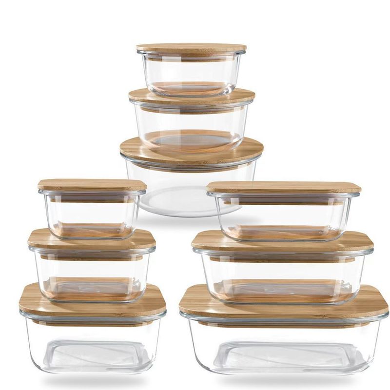 Bamboo Wooden Lid Refrigerator Sealed Lunch Box High Borosilicate Glass Food Storage Bowl_voghion.com