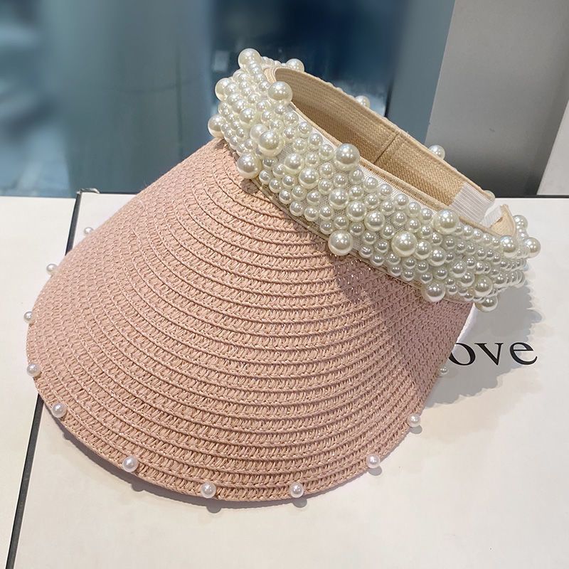 New Hot Selling Classic Hat for Women Summer Pearl Decoration Beach Empty Top Hat for Women Sunshade and Sunscreen Sun Hat_voghion.com