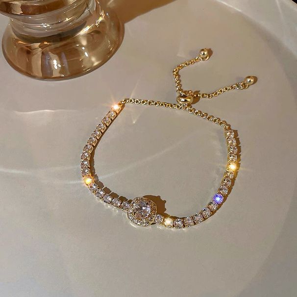 Quadratescht Zirkon Verstellbart Bracelet fir Fraen, einfacht Liicht Luxus Bracelet, personaliséiert Temperament, High-End Gefill Bracelet_voghion.com