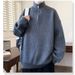 Lockerer, hochgeschlossener Pullover mit halbem Reißverschluss, vielseitiger Retro-Strickpullover für Herren in Unifarben, Strickjacke aus Garn_voghion.com