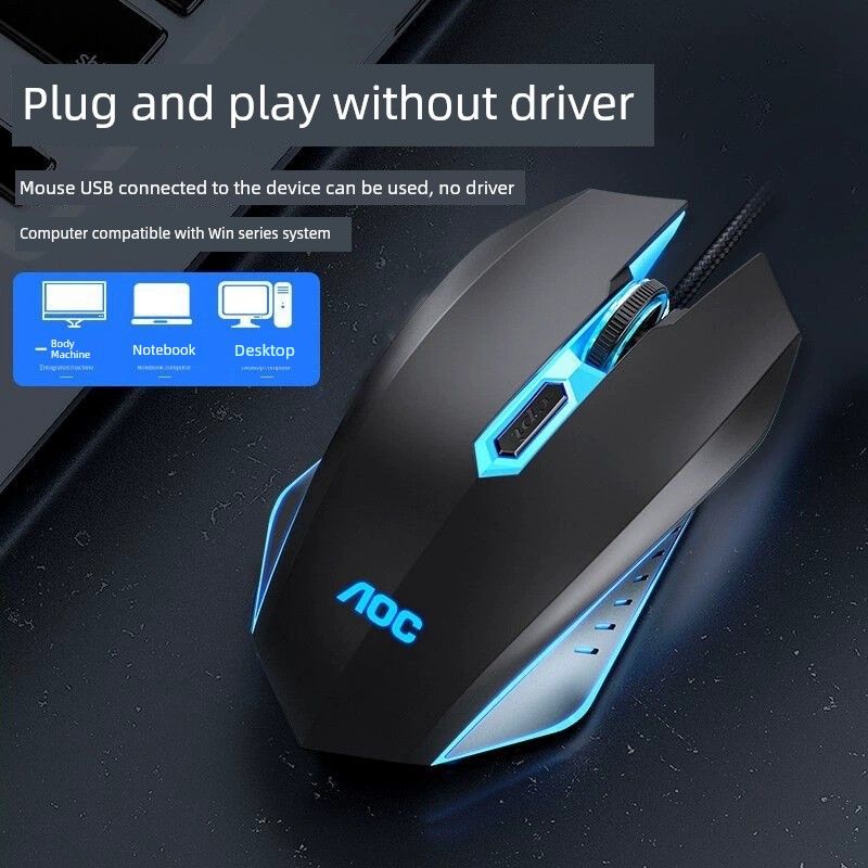 AOC Gm130 Game Luminous Mouse USB Wired Business Office Photoelectric E-Sports Laptop Desktop Computer_voghion.com