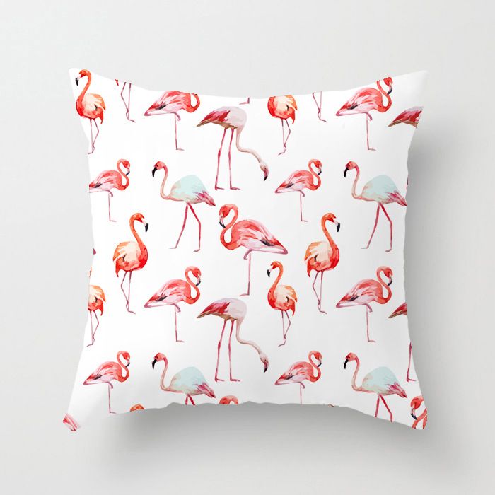 A pamut, lenvászon, flamingó párnahuzat rajzfilmnyomtatása nyáron egyszerű, párnahuzatra, otthoni kanapépárna alátétre támaszkodva._voghion.com