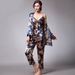 Ice Silk Pajamas Women's Casual Dragon Robe Printed Loungewear Three-piece Set_voghion.com