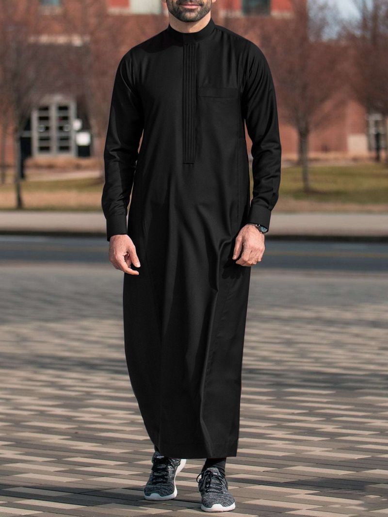 Muslimischen männer Robe Einfarbig Einfache Langarm Stehkragen Lose Saudi Islamischen Männer Thobe_voghion.com