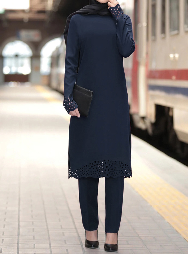 Vêtements pour femmes ensemble de robe abaya pour femmes musulmanes du Moyen-Orient ensemble robe à fleurs brûlées deux ensembles de robe de printemps_voghion.com