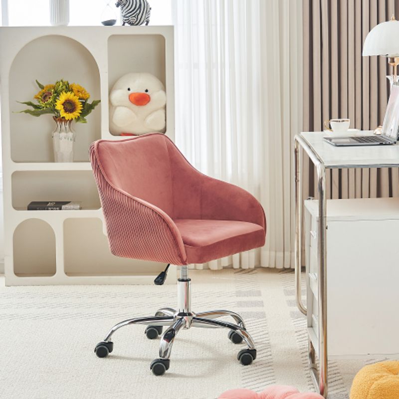 Verstellbare und rotierende Samtstühle für Zuhause, Büro, Freizeit und Make-up (dunkelrosa)_voghion.com