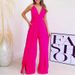 2025 Spring New Product Strap V-neck High Waist Split Bottom Wide Leg Pants Women's Jumpsuit_voghion.com