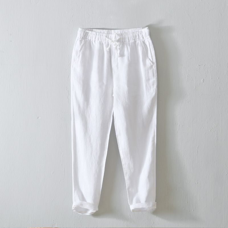 Men's Clothing Spring And Summer Simple Solid Color Straight Pants Men's Drawstring Casual Pants Linen Breathable Trousers_voghion.com