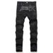 Funny Jeans With Ripped Patches, Black Flowing Whiskers, Elastic Slim Fit, Small Leg Pants, Personalized Men's Pants_voghion.com