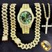 FENSIR Orologio al quarzo con diamanti e set di gioielli con catena a maglie cubane e ciondolo a croce - Accessori moda da 5 pezzi per uomo e donna_voghion.com