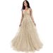 Ballkleid aus Glitzertüll für Damen, langes Ballkleid mit Spitzenapplikationen und Spaghettiträgern in A-Linie_voghion.com