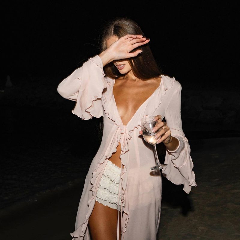 Women's Clothing Long Sleeved Lace Cardigan Beach Bikini Sun Protection Cover Up Dress_voghion.com