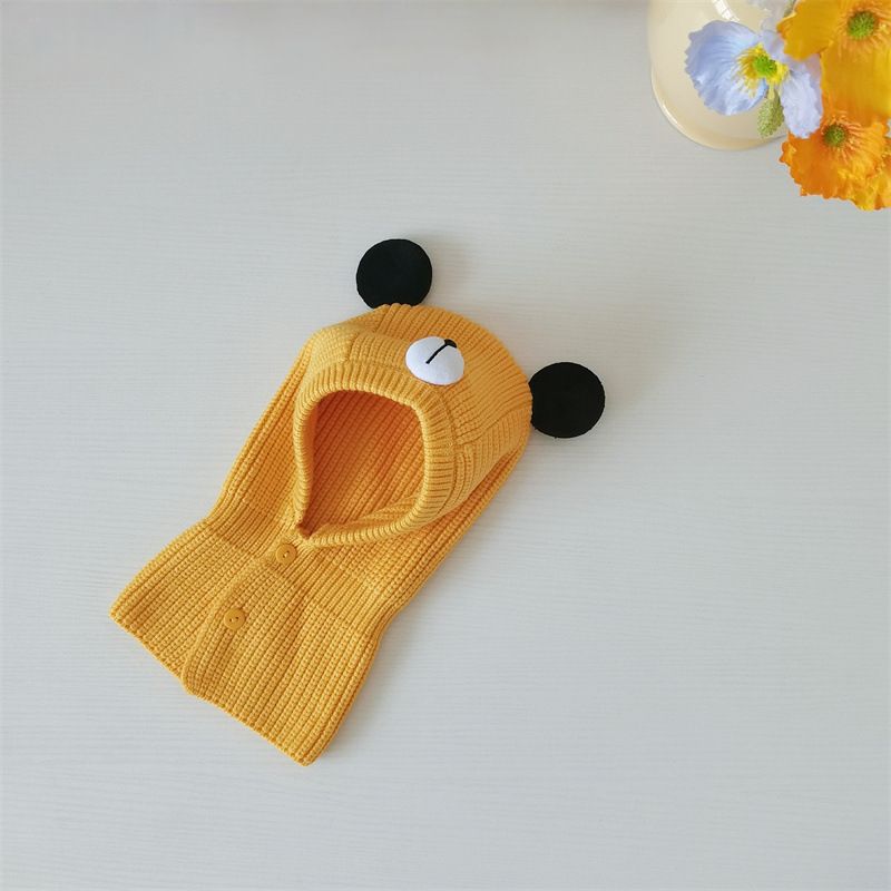 Kids'caps Children's one-piece hat boys and girls cute bear shape neck guard warm knit_voghion.com