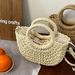Beach Handwoven Simple Style Handbag Half-Round Straw Women's Tote Bag_voghion.com