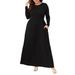 Plus Size Solid Color Dress Europäische und amerikanische lässige Taille Langarm Rundhals Plus Langes Kleid_voghion.com