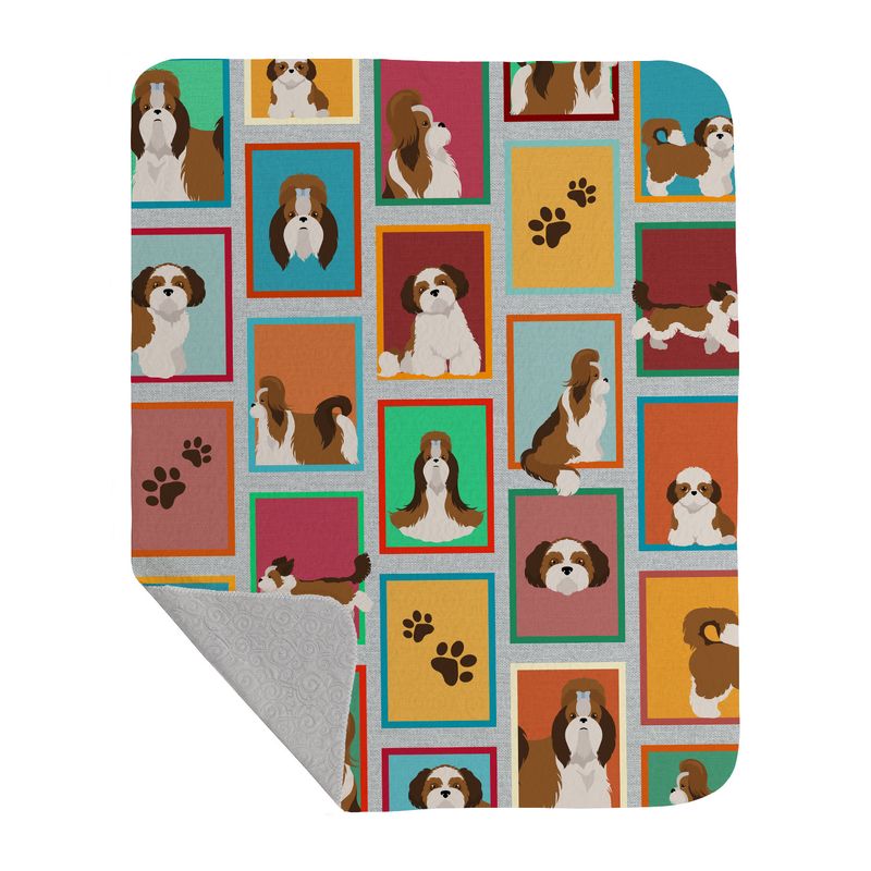 Lots of Shih Tzu Quilted Blanket 50x60 Artwork Pattern Quilted Throw Blanket for Bed, Couch, Sofa, Soft and Lightweight_voghion.com