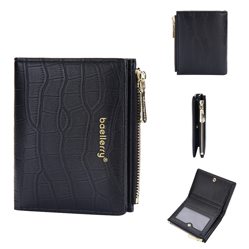 Baellerry new wallet men's short magnetic buckle zipper coin purse stone pattern vertical wallet for men_voghion.com