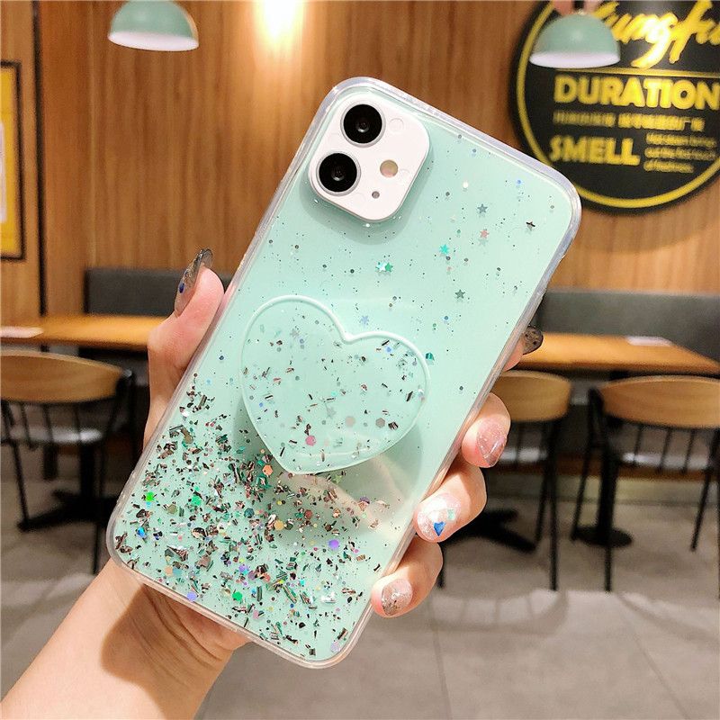 Étui de téléphone pliable en forme de cœur à paillettes en silicone pour Samsung Galaxy A50 A70 A30S A10S AS8 S9 S10 Plus Note10_voghion.com
