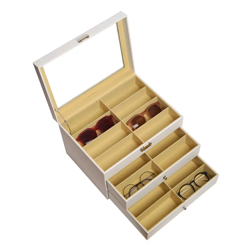 Family Organizer Glasses Box Spot Large Capacity Wooden Window Multi Grid Sunglasses Box Pu Leather Box Glasses Storage Box_voghion.com