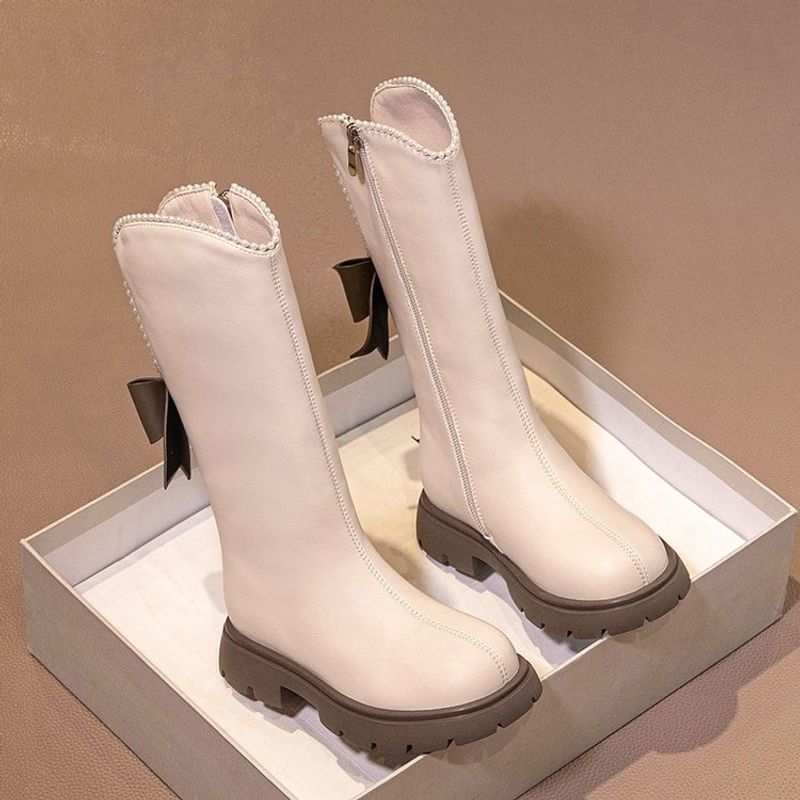 for and Children 2024 New Winter Long Leather Boots Princess Foreign Girls Plus Cashmere Shoes_voghion.com