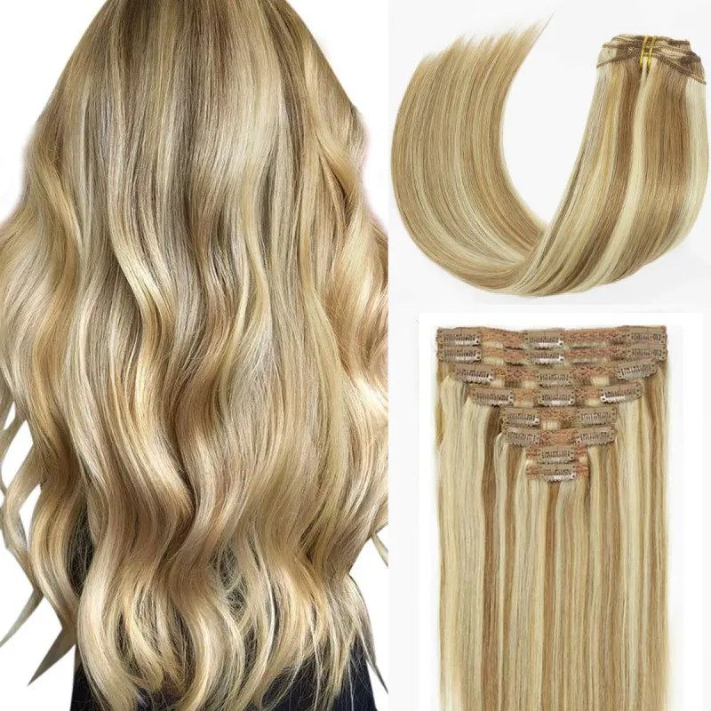 Clip-In-Extensions aus Echthaar, brasilianisches Remy-Haar, glattes Set, 8-teilig, Haarteil, natürlich, echt, zum Anklipsen, 120 g_voghion.com