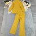 Women's Autumn/Winter Suit Set, Solid Color Blazer & Straight Leg Pants, Stretch Polyester-Spandex Office Outfit (Yellow, Sizes S-Xl)_voghion.com