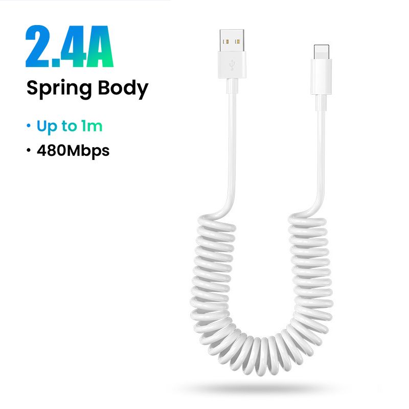 Spring 1M USB Cable for iPhone 14 13 12 Pro Max XS XR 8 7 6s Retractable Origin 3A USB Charging Charger Cable_voghion.com
