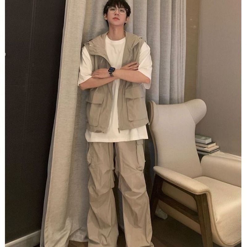Korean men's fashion Instagram with sense niche design two-piece of summer trendy workwear, a handsome and ruffian set_voghion.com