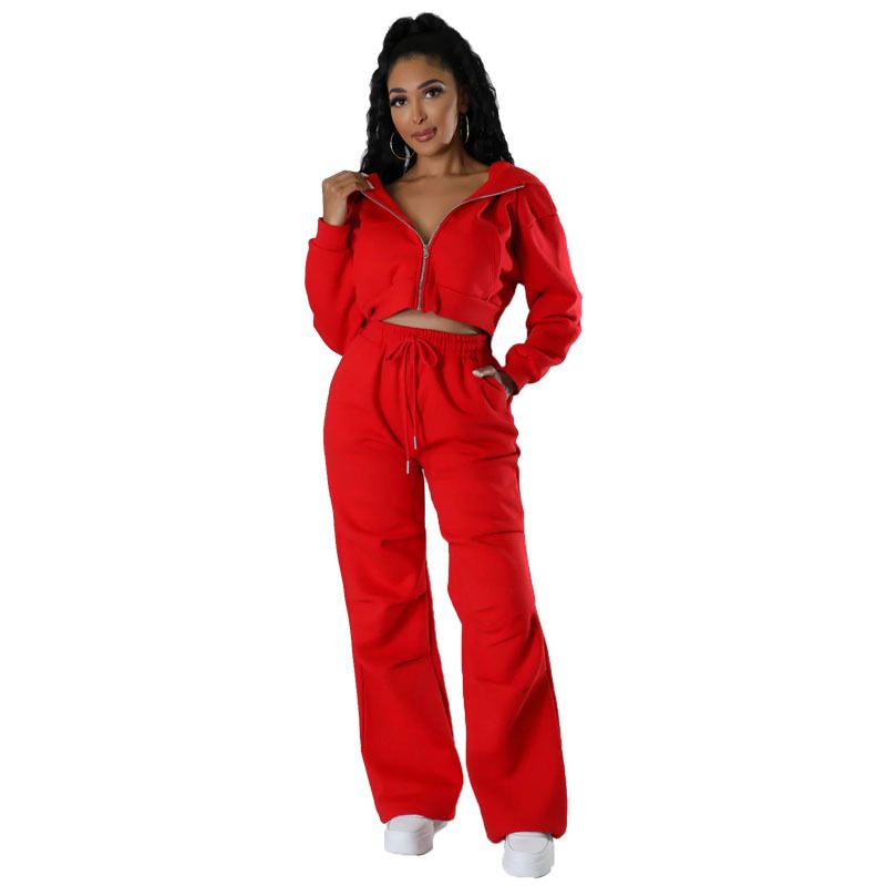 Women's Clothing autumn and winter new hooded zipper waist sweater fashion casual suit_voghion.com