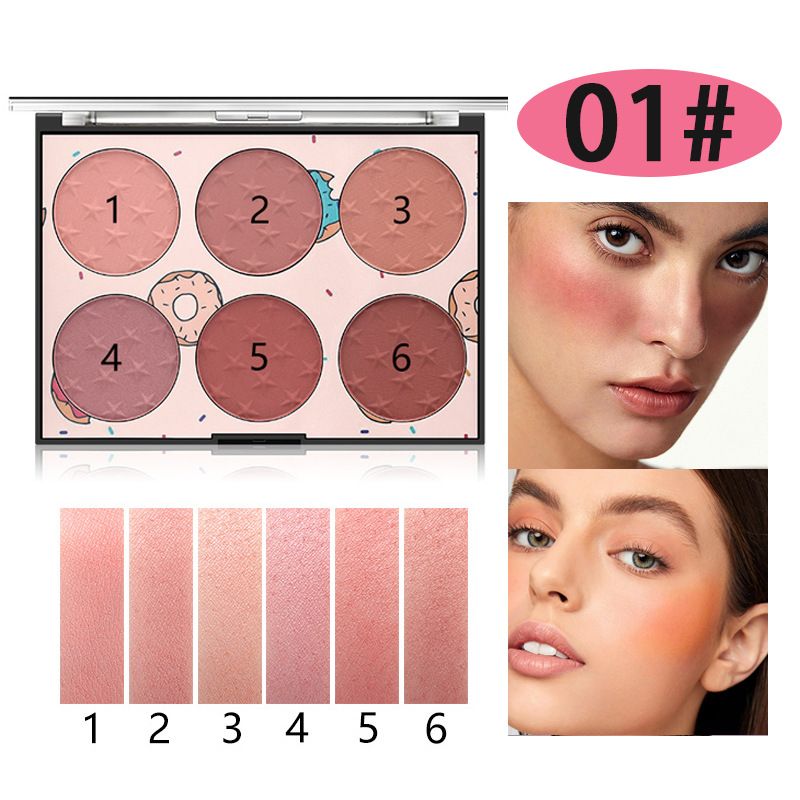 Miss Rose Rouge-Palette mit sechs natürlichen, sonnengebleichten Farben, matt und perlmuttartig, transparentes Fenster, hautfreundliche Rouge-Palette_voghion.com