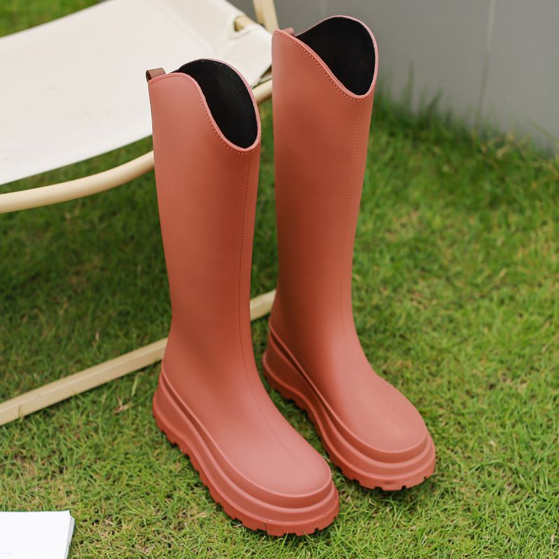 Pantofi de ploaie cu tub înalt, femei, poartă cizme de ploaie subțiri, versatile, antiderapante, impermeabile, rezistente la uzură, pantofi de cauciuc cu tub lung, cu talpă groasă_voghion.com