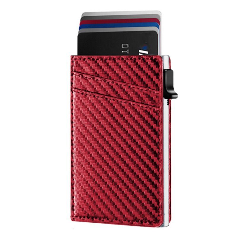 Nieuwe koolstofvezel metalen heren portemonnee grote capaciteit automatische kaartuitwerping creditcardhoes leren aluminiumlegering kaarthouder_voghion.com