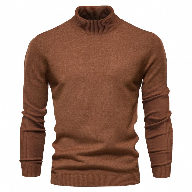 Einfarbiger Pullover mit hohem Kragen und lässigem Strickhemd für Herren_voghion.com