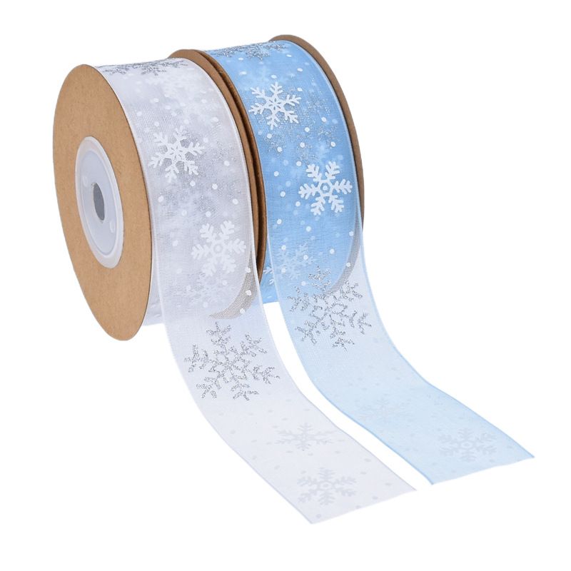 Christmas Snowflake Wired Ribbon, Edge Ribbon for Tree Gift Wrapping Bow, DIY Craft, 2.5cm_voghion.com