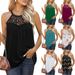 Women's lace pleated solid color sleeveless vest T-shirt_voghion.com