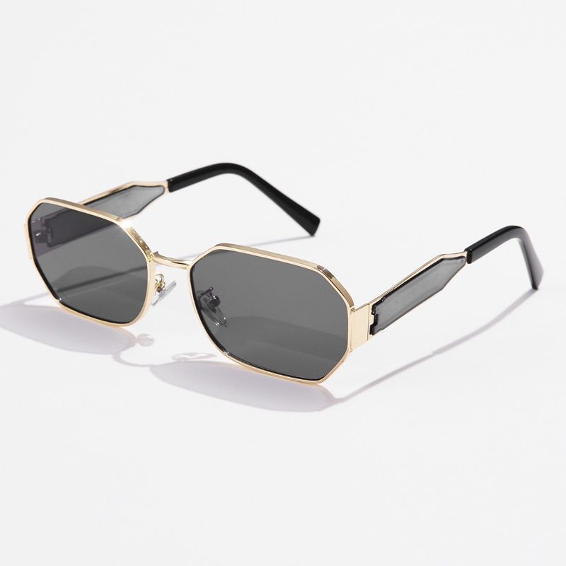 Ochelari de soare dreptunghiulari din metal retro pentru femei și bărbați, ochelari de soare de lux, ochelari de soare negri populari, stil vintage, designer de brand_voghion.com