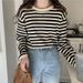 Maglietta a maniche lunghe con base a righe color-block per donna, elegante e casual, per l'inizio dell'autunno, per il pendolarismo_voghion.com