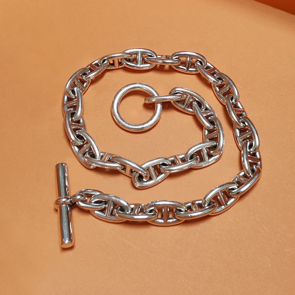 Collier épais en argent sterling S925, style rétro punk, texture lisse, unisexe, chaîne clavicule disco, motif nez de cochon._voghion.com