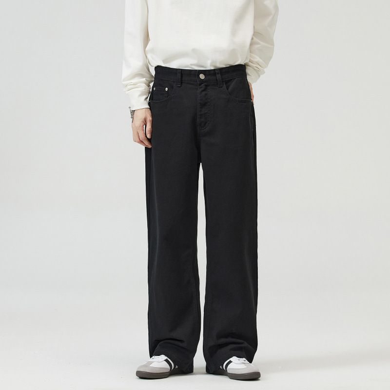 Herrenbekleidung Einfache, vielseitige Jeans in Volltonfarbe Hochwertige, drapierte, weit geschnittene, gerade Freizeithose für Herren_voghion.com