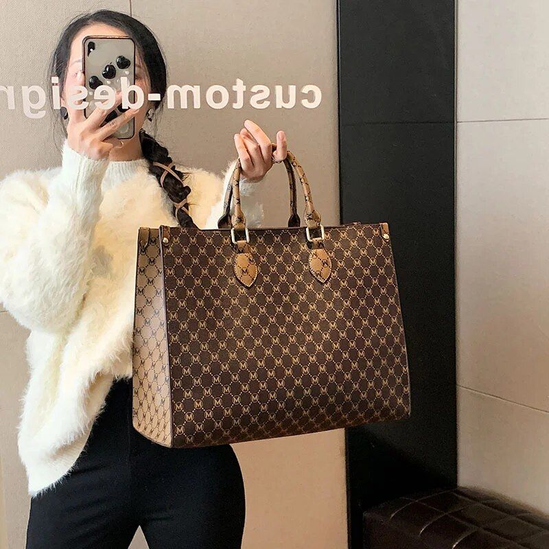 Borsa a tracolla stampata retrò europea e americana, borsa tote di fascia alta 2024 Nuova borsa da donna di grande capacità Borsa da pendolarismo alla moda_voghion.com