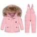 Conjunto de macacão de inverno infantil premium (1 a 6 anos) – Jaqueta e calça ultraquentes de plumas de pato branco 90%, capuz removível, resistente à água e com certificação B-Class_voghion.com