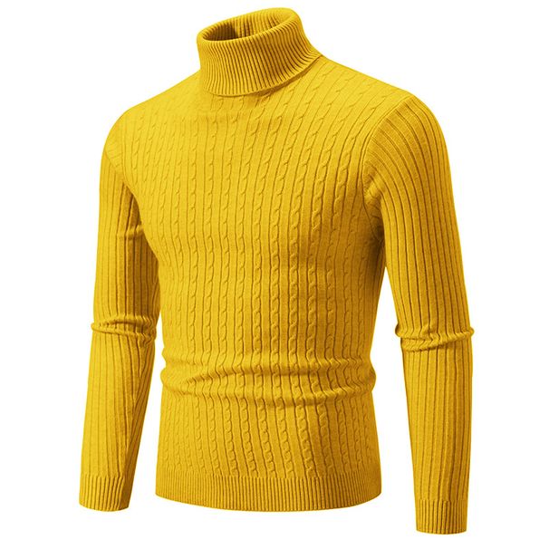 Semplice maglione casual da uomo con collo alto e tinta unita, vestibilità slim_voghion.com