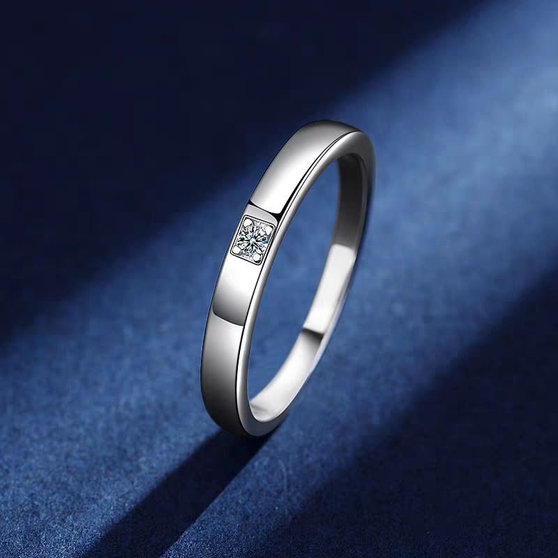 Anello da uomo con diamanti e fascia regolabile in argento puro con moissanite, 30 punti, semplice, trasmissione in diretta_voghion.com