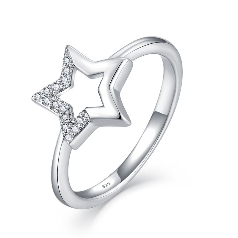 Collana e orecchini con anello a cinque punte in zircone, set di tre pezzi, gioielli di moda con stella in argento_voghion.com