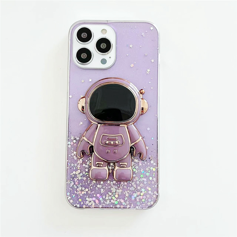 Phone Case On For Samsung Galaxy S22 Ultra S21 FE S20 S10 Plus S9 S8 S 22 Glitter Stars Astronaut Fold Phone Holder Soft_voghion.com