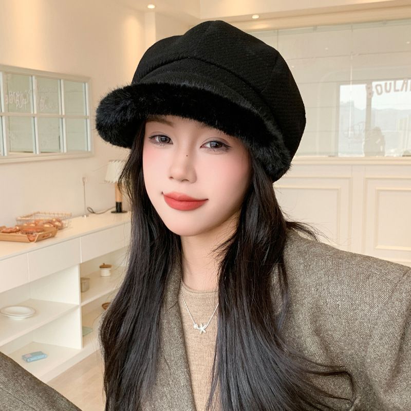 Cappello basco da donna, autunno inverno, snellente per il viso, foderato in pile, caldo, dolce e versatile, casual da esterno_voghion.com
