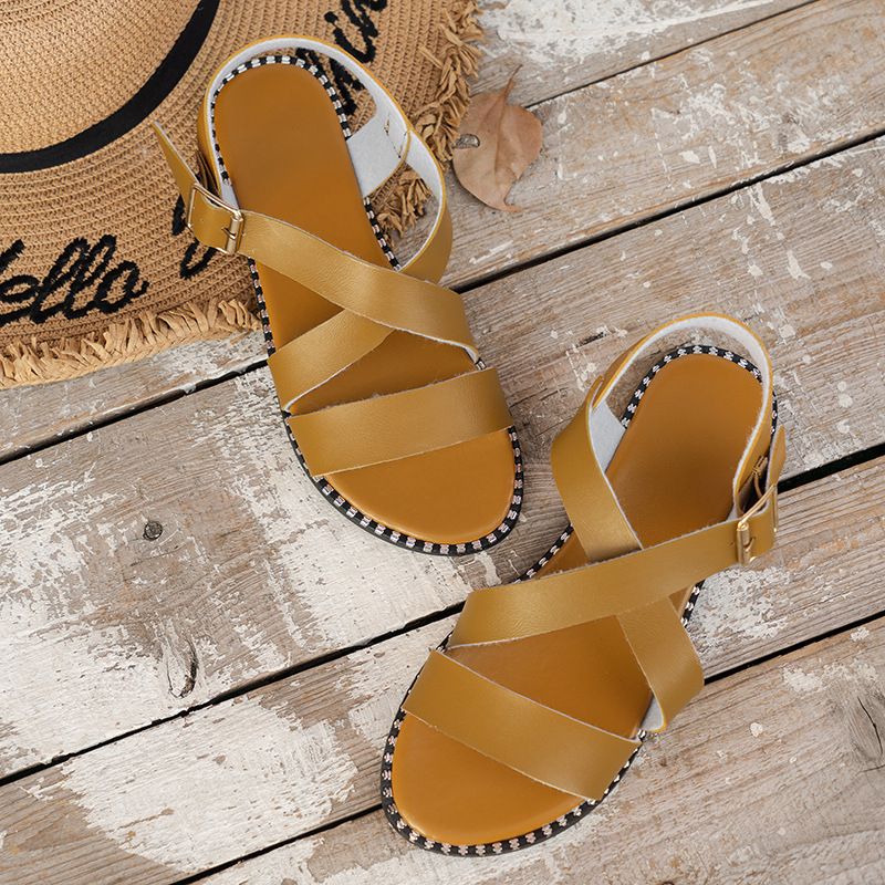 Women’s Shoes Flat Sandals For Women With One-line Button Plus Size Shoes_voghion.com