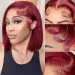 Parrucca corta bordeaux 99J con pizzo frontale in capelli umani, colore rosso brasiliano Remy, donna, densità 180%_voghion.com
